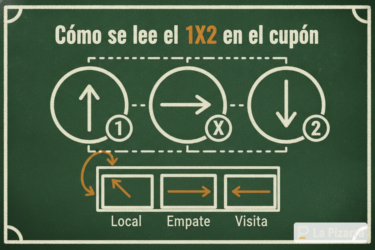Esquema de pizarra: Qué es 1X2 en apuestas — local, empate o visitante