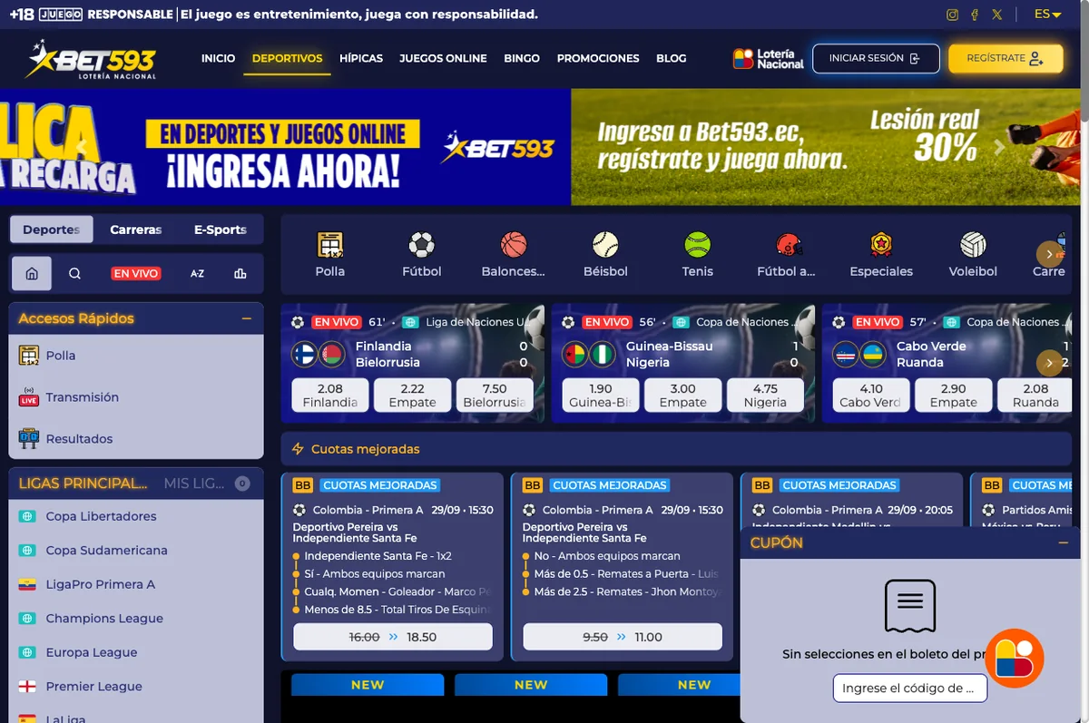 Interfaz pública de Bet593 (captura editorial)