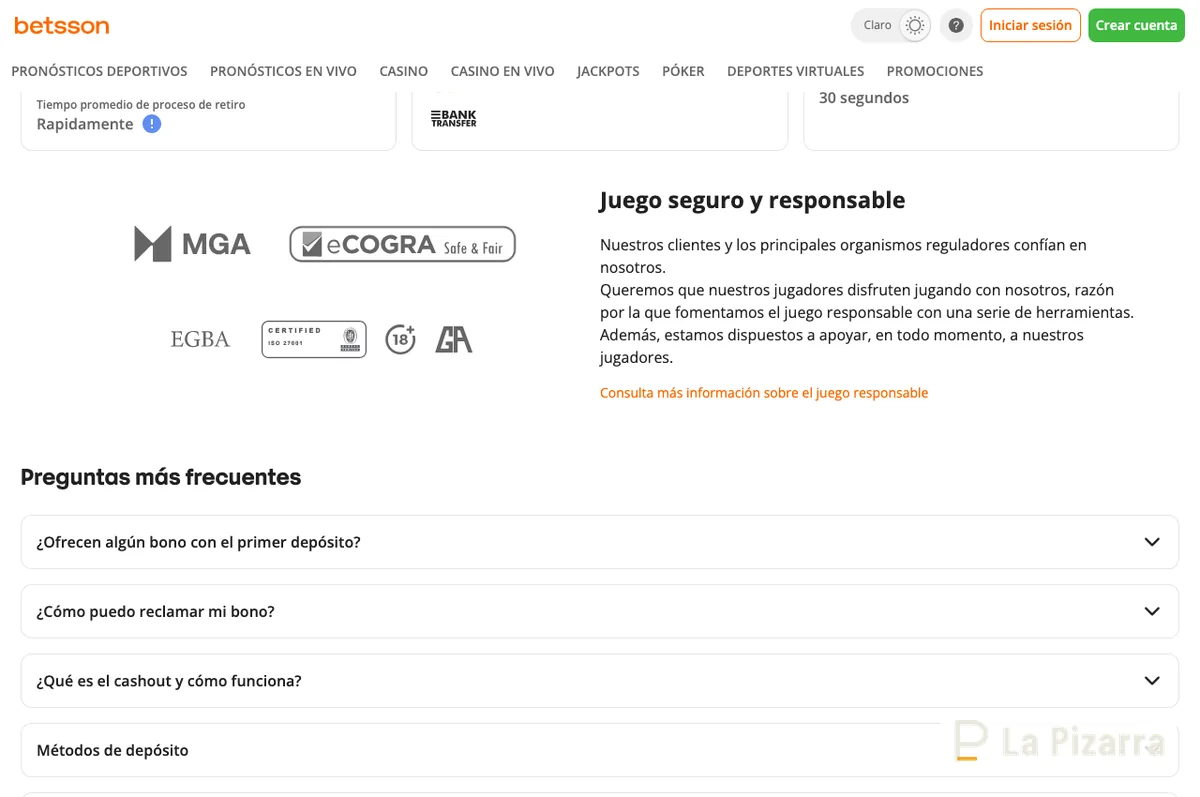 Captura de la línea o el tramo inferior de Betsson