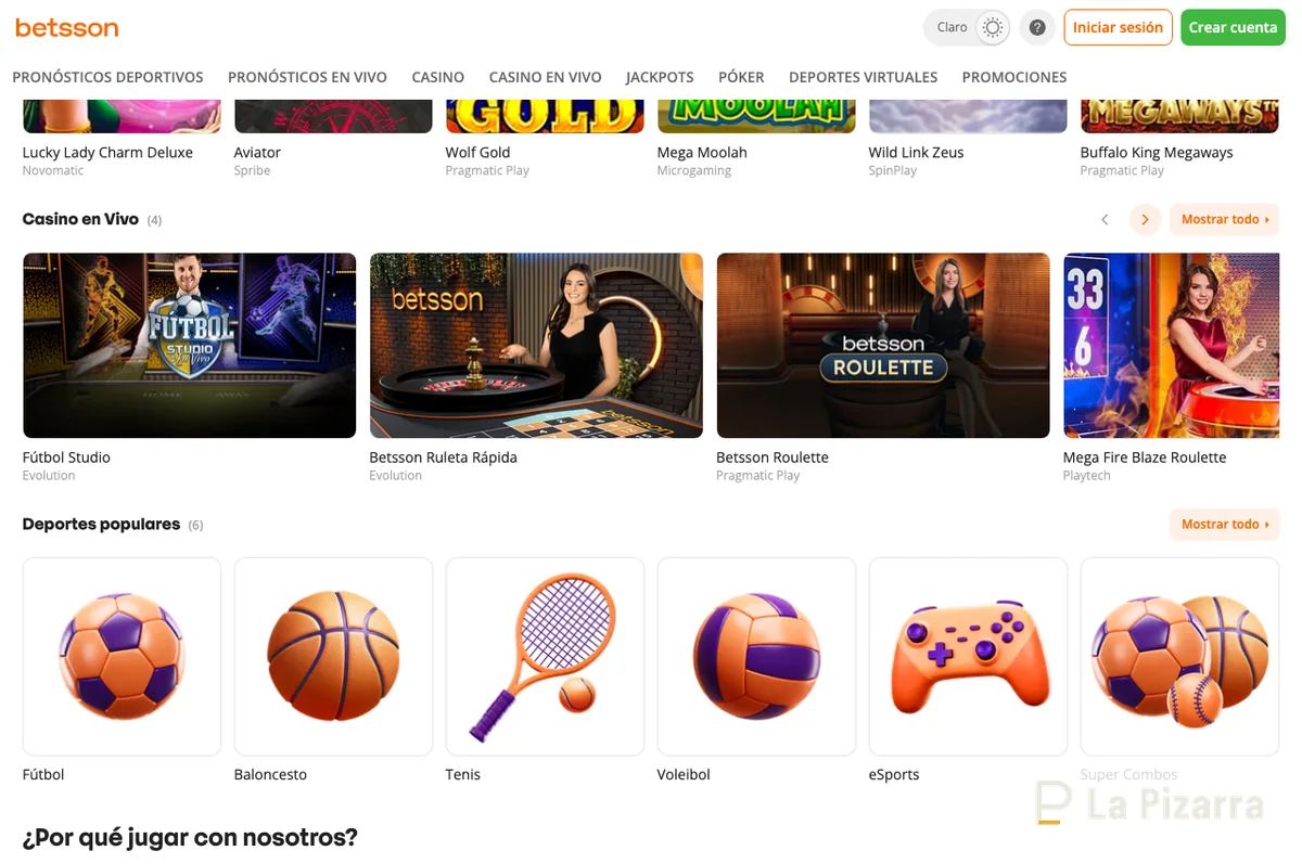 Captura de la zona pública de pagos de Betsson