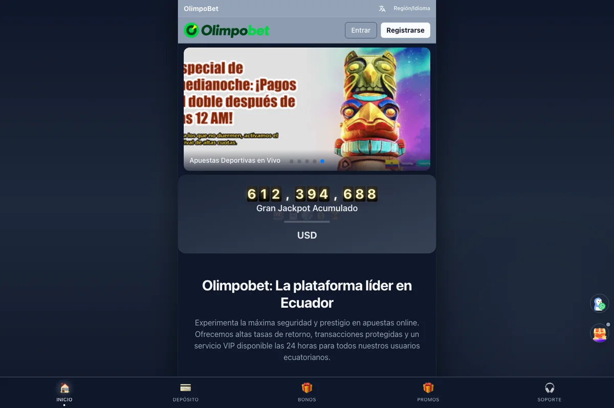 Interfaz pública de OlimpoBet (captura editorial)