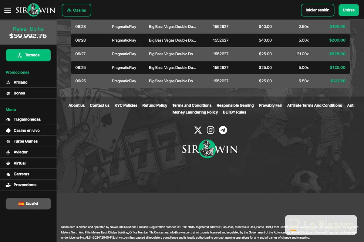 Captura de la línea o el tramo inferior de SirWin