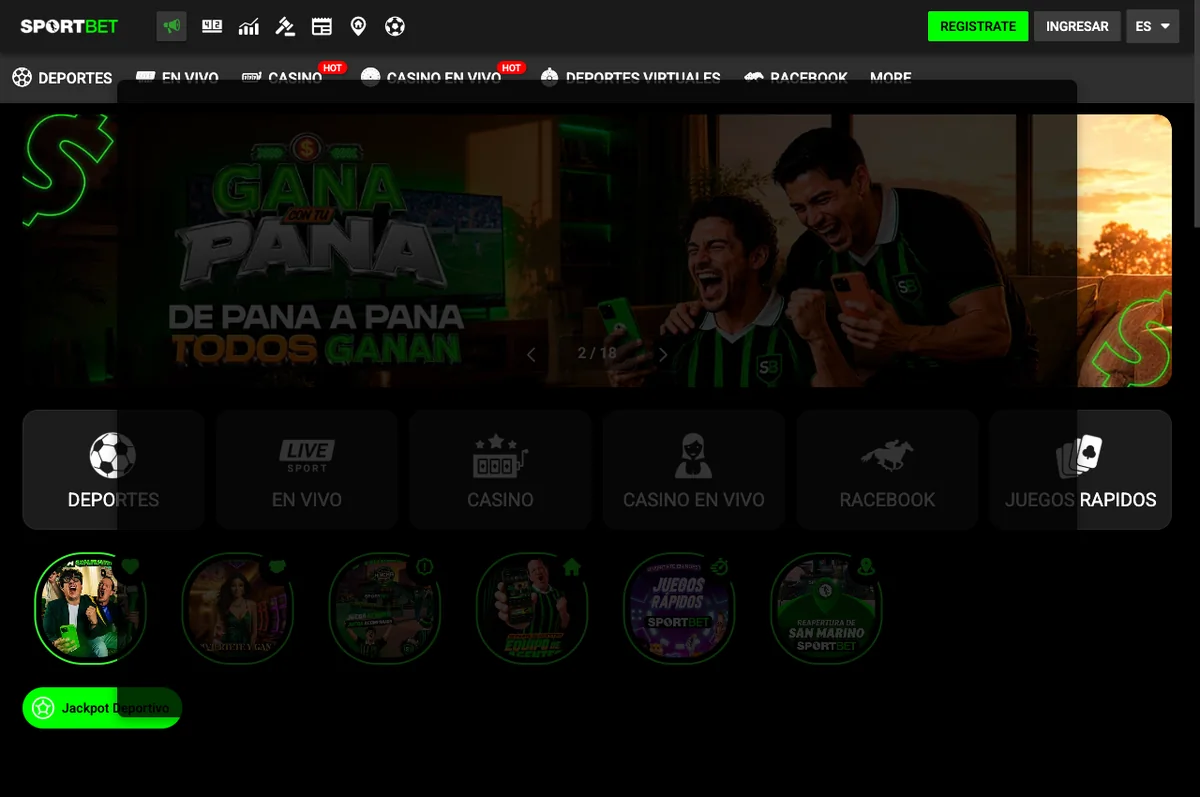 Interfaz pública de Sportbet (captura editorial)